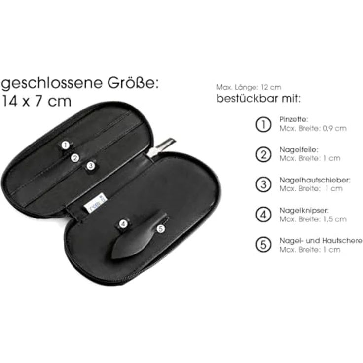 REMOS Nageletui leer aus echtem Leder, zum Bestücken mit 5 Instrumenten, schwarz - elegantes Reiseset für Maniküre und Pediküre – Bild 4