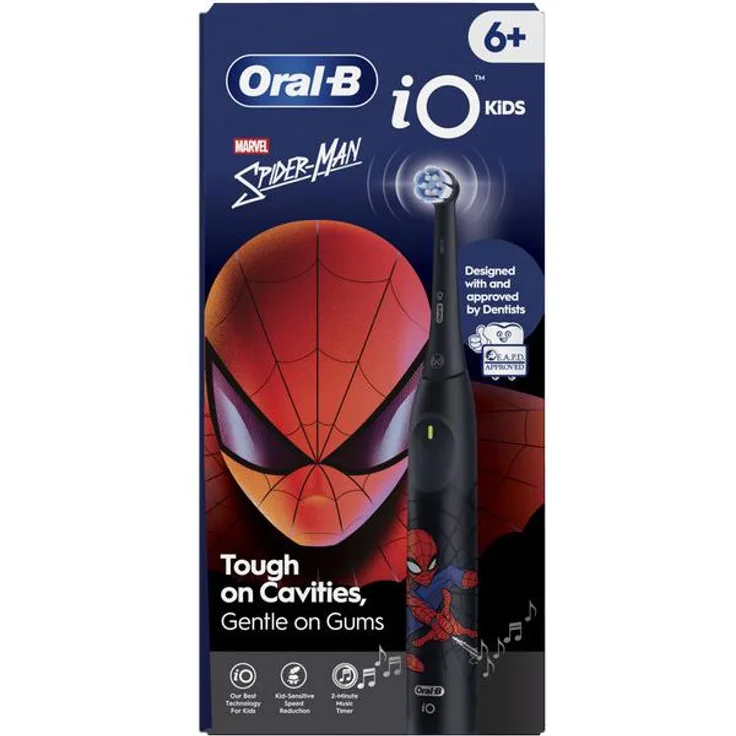 Braun Oral-B iO Kids Marvel Spider-Man Rotationszahnbürste, für Kinder ab 6 Jahren, 3 Modi, 2-Minuten-Timer, IP67, Blau