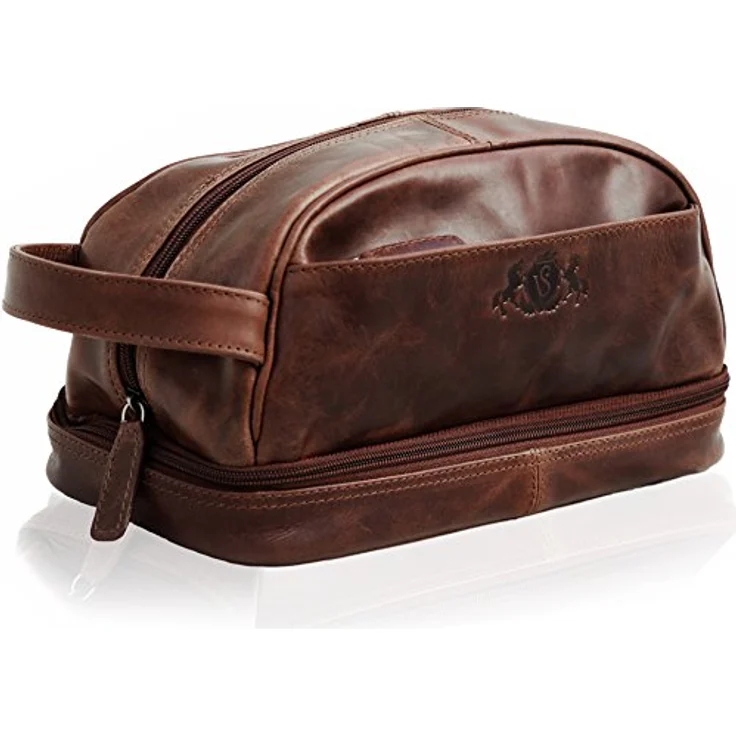 SID & VAIN Kulturtasche Herren Alex aus Premium Leder I Waschtasche groß für Herren I Kulturbeutel braun handgefertigt – Bild 1