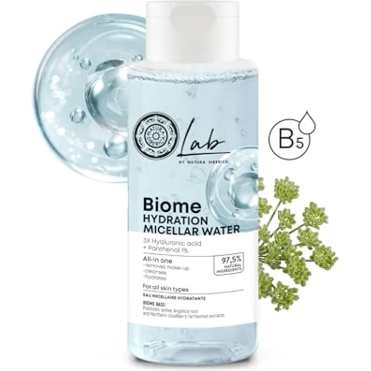 Natura Siberica LAB BIOME Hydration Mizellenwasser, feuchtigkeitsspendender Gesichtsreiniger mit Engelwurz, Winterlinde & Thymian, 400 ml, für alle Hauttypen – Bild 2