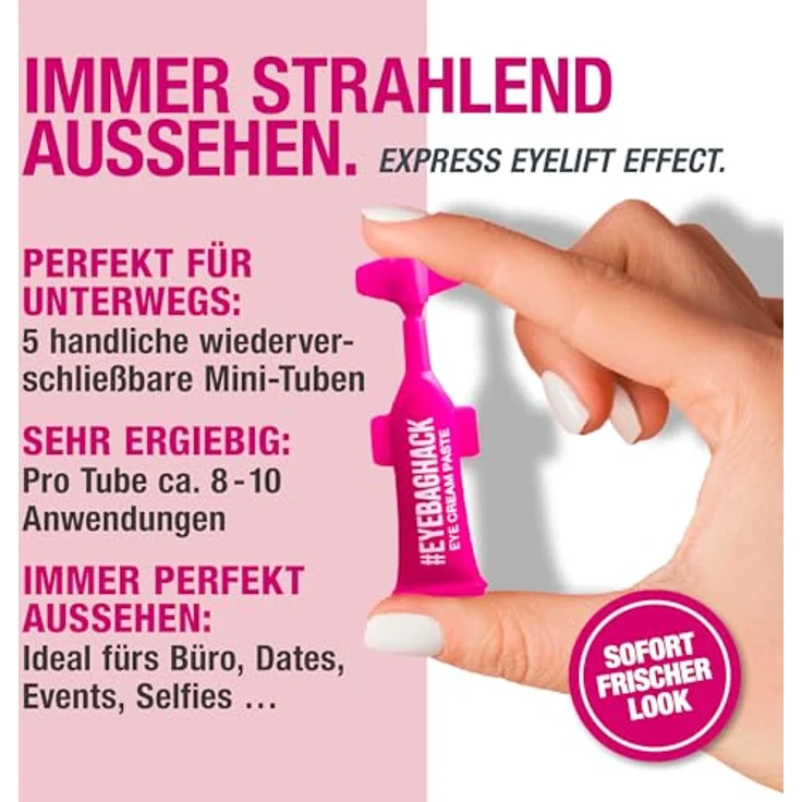 Svenja Walberg EYEBAGHACK, Express Eyelift Effect gegen Tränensäcke & Fältchen, Invisible Flex Film Technology für bis zu 10h Wirkung, 5x 1ml Mini-Tuben – Bild 4