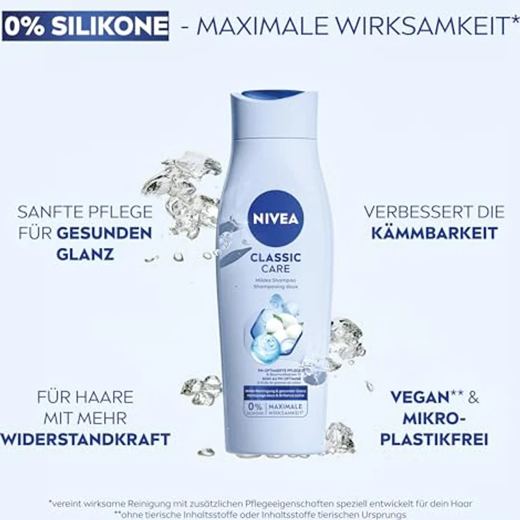 NIVEA Classic Care Shampoo, 250 ml, pflegendes Haarshampoo mit Baumwollsamen-Öl für gesunden Glanz, sanfte Reinigung – Bild 3