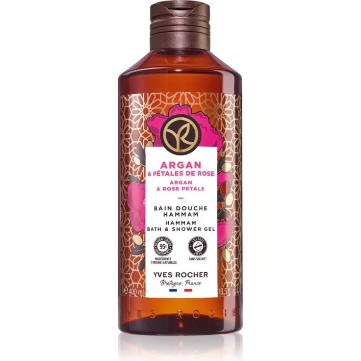 Yves Rocher Bain de Nature Duschgel Argan & Petal Rose, 400 ml, mit 95% natürlichen Inhaltsstoffen, vegan