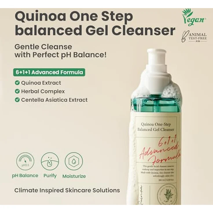 AXIS-Y 6+1+1 Advanced Formula Quinoa One-Step Balanced Gel Cleanser, Gesichtsreinigung für empfindliche Haut, 180 ml, feuchtigkeitsspendend und beruhigend – Bild 2