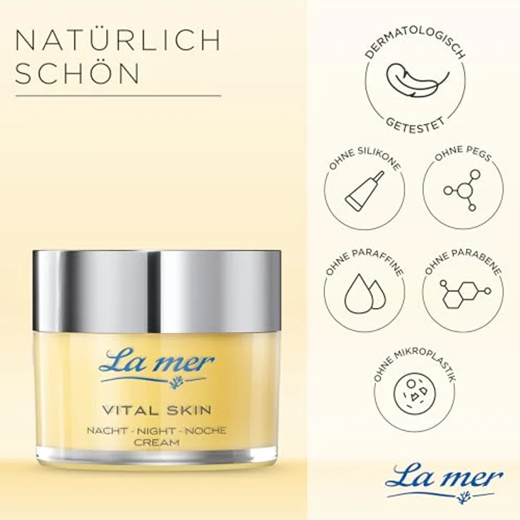 La Mer Vital Skin Nachtcreme, feuchtigkeitsspendende Anti-Aging Pflege mit Vitamin C zur hauttonausgleichenden Wirkung, ohne Duft – Bild 4