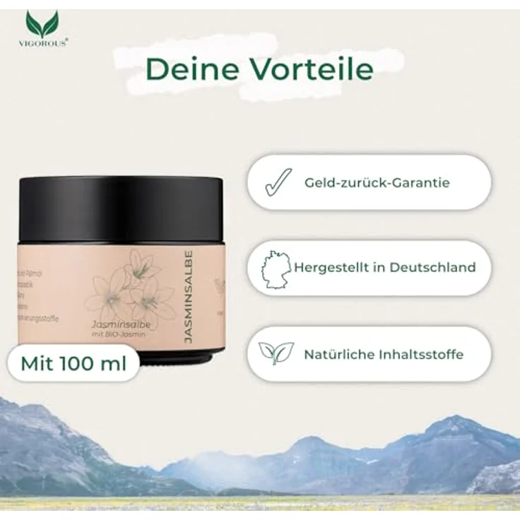 Vigorous® Jasminsalbe Augen 100ml, Augencreme mit BIO-Jasmin gegen Augenringe, Schlupflider, Tränensäcke & Schwellungen, für Damen & Herren – Bild 4