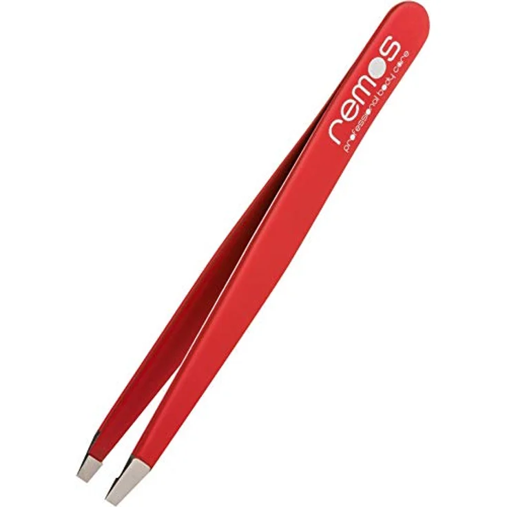 REMOS Augenbrauenpinzette, Edelstahl mit gerader Spitze, 9.5 cm, rot, inkl. Schutzetui – Bild 1