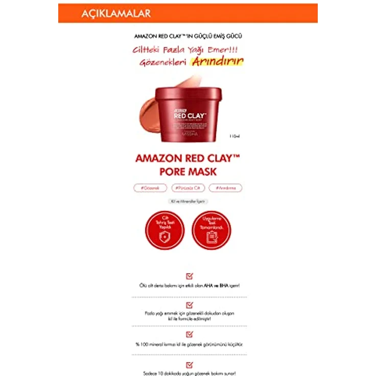 Missha Amazon Red Clay™ Gesichtsmasken, reinigende Maske zur Reduktion von Hauttalg und Verkleinerung der Poren, 110 ml – Bild 2