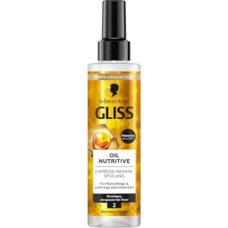 Gliss Express-Repair-Spülung Oil Nutritive (200 ml), Haarspülung mit Hitzeschutz bis 230 °C, nährt strohiges, strapaziertes Haar – Bild 2