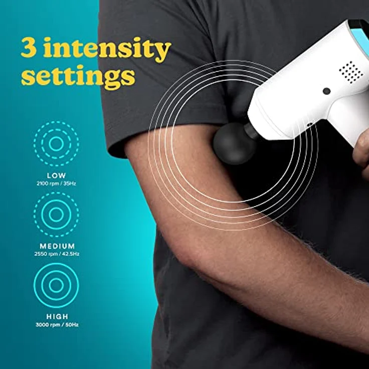 HoMedics Massage Gun Massagepistole Tragbares Physiotherapie-Massagegerät, professionelle Physio-Tiefenmassage, Perkussionsmassage für die Muskeln, 5 Massageköpfe, kabellos, wiederaufladbar Weiß – Bild 5