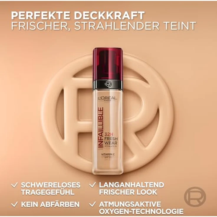L'Oréal Paris Infaillible 32H Fresh Wear Make-up, Wasserfest und langanhaltend, Flüssige Foundation mit LSF 25, Farbe 10 Neutral, 30 ml – Bild 3