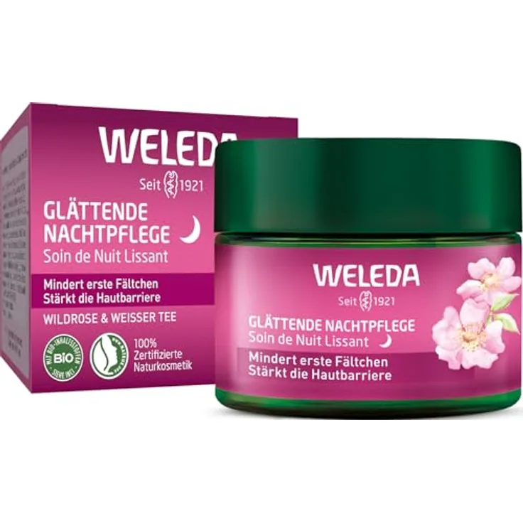WELEDA Bio Glättende Nachtpflege Wildrose & Weißer Tee - Naturkosmetik Natural Aging Gesichtscreme mit Age Protect Complex, vegan, 40ml