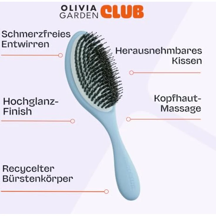 Olivia Garden Club THE RESET CUSHION Detangling & Shine Hairbrush, Ergonomische Bürste zum Entwirren, Blau – Bild 6