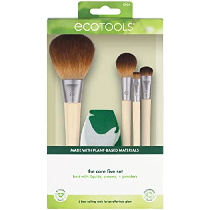 EcoTools Core Five Make-up-Pinsel- und Schwamm-Set, für Lidschatten, Rouge, Bronzer, Eyeliner und Foundation, Make-up Blending Schwamm, Pinsel Essentials, 5-teiliges Set – Bild 2