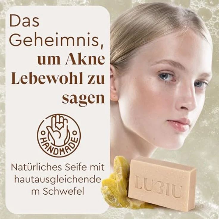 lubiu Schwefel Seife Stück - 100g Naturseife gegen Pickel, tiefenreinigend und talgregulierend, für empfindliche Haut – Bild 2