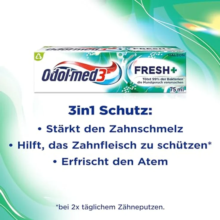 Odol Odol-med3 Fresh Plus Zahnpasta, 75ml 3in1 Schutz, minzig – Bild 5