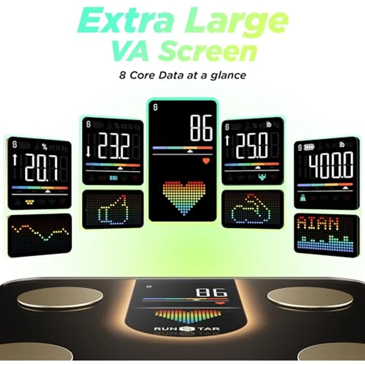 RunSTAR Körperfettwaage, Digitale Personenwaage mit 8-in-1 VA-Display, Analyse von 22 Körperparametern, App-Synchronisierung, präzise Gesundheitswerte – Bild 2