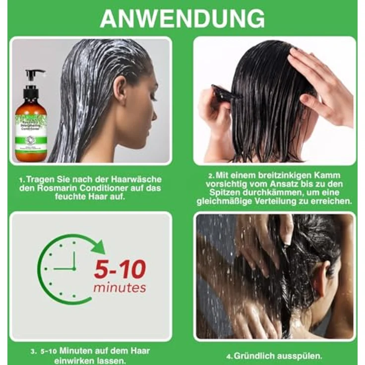 P-Beauty Rosmarin Conditioner 2x300ml, sanfte Spülung für geschädigtes & trockenes Haar, fördert Haarwachstum, enthält Aloe Vera, Rosmarin Mint Aroma – Bild 5