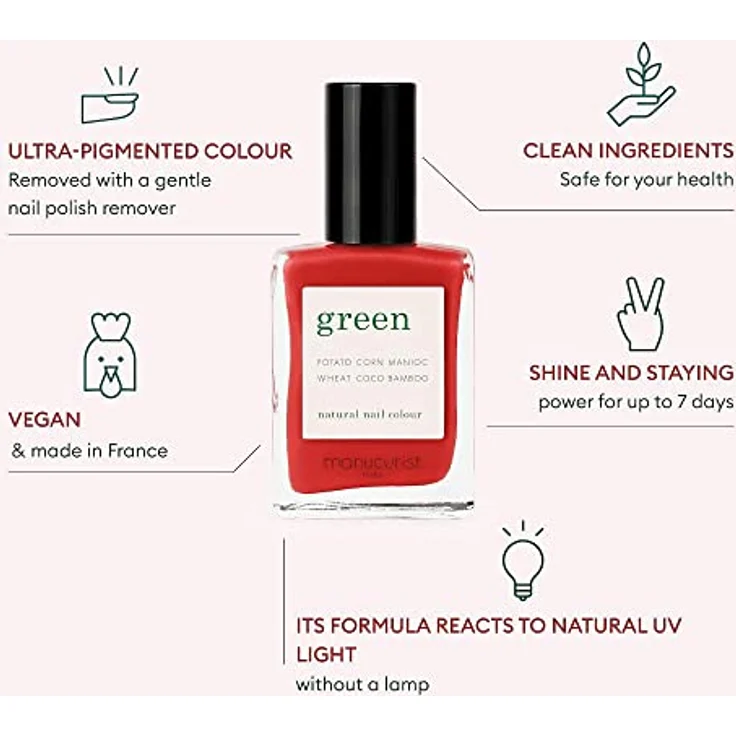 Manucurist Green Nagellack Rosa - Klassischer, natürlicher 9-Free-Nagellack Bois de Rose - Veganer Nagellack mit natürlichen Inhaltsstoffen (84%) - Maniküre - Nagelpflege - 15 ml – Bild 4