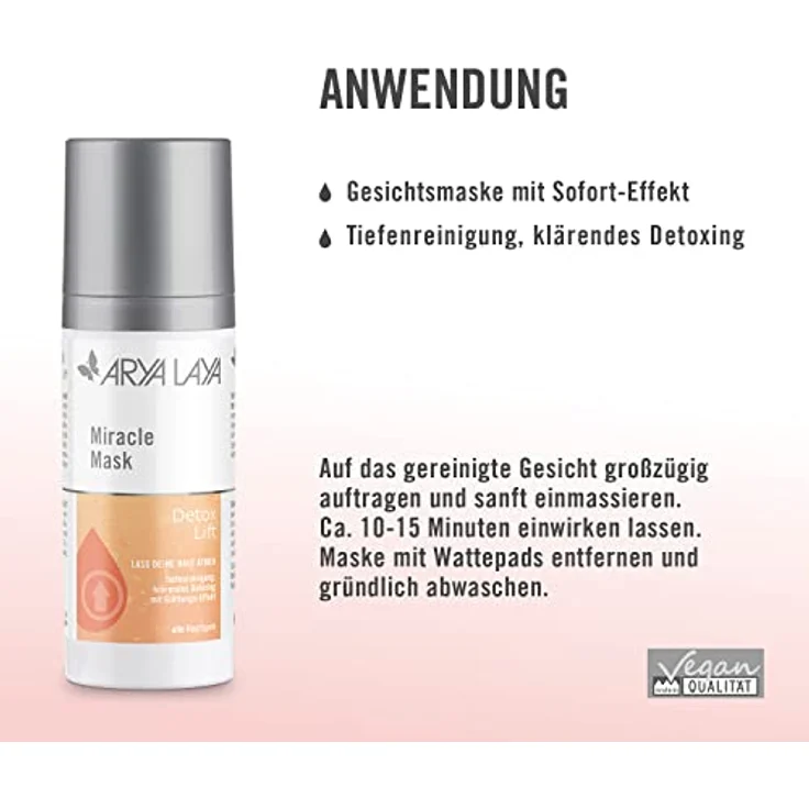 ARYA LAYA Miracle Mask Detox Lift: Gesichtsreinigung zur Tiefenreinigung, klärendes Detoxing mit Glättungs-Effekt, strafft, erfrischt belebt sofort sichtbar, 50 ml – Bild 3