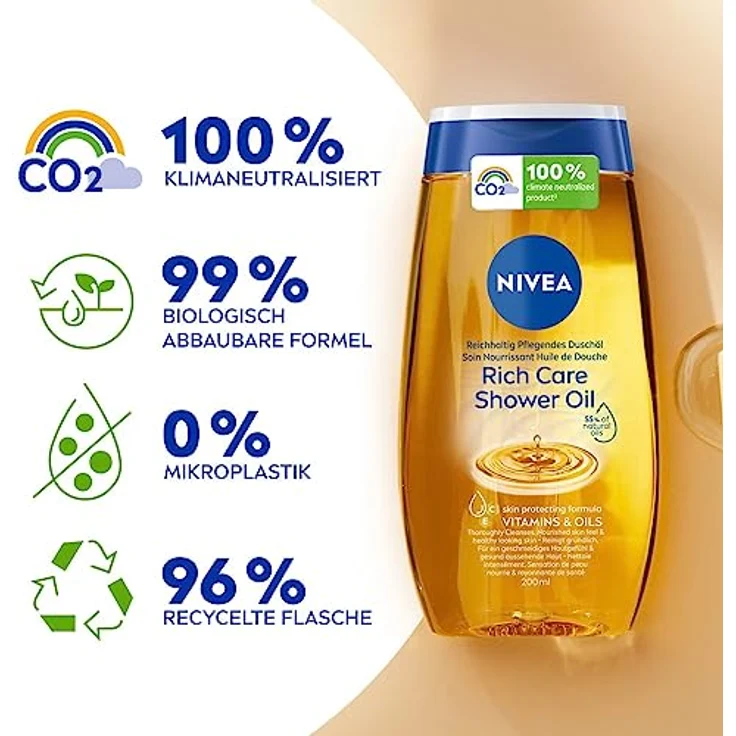 NIVEA Reichhaltig Pflegendes Duschöl (200 ml), sanftes Duschgel mit natürlichen Ölen und Vitaminen, reichhaltige Pflegedusche für ein geschmeidiges Hautgefühl – Bild 5