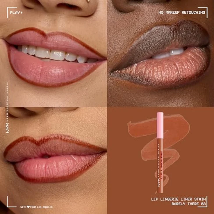 NYX Professional Makeup Lip Lingerie Lipliner Stain, wasserfester & wischfester Präzisions-Lipliner in Farbe Barely There für langanhaltende Nude-Konturen – Bild 3