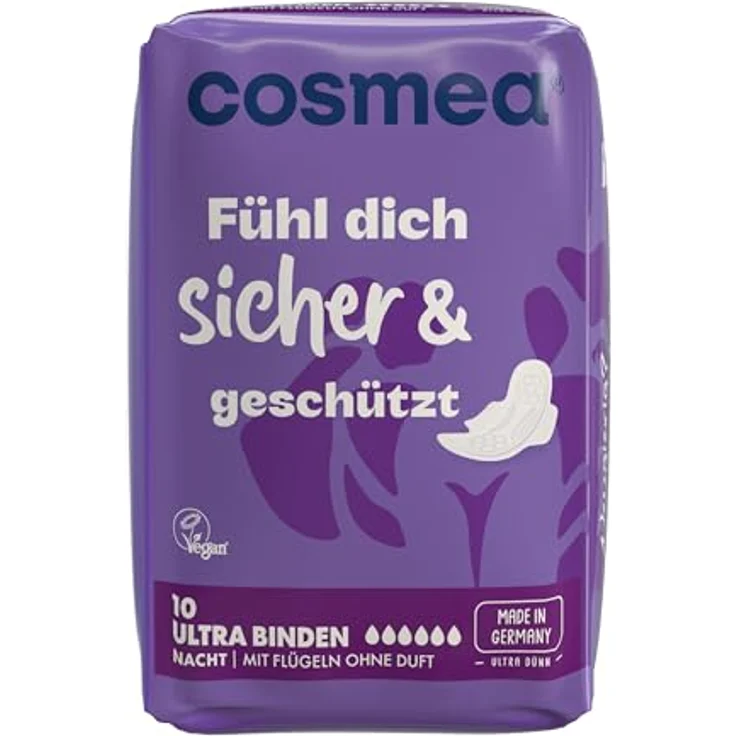 COSMEA Ultra Binden für die Nacht, Vorteilspack (12 x 10 Stück), extra dünn, vegan, hautfreundlich, made in Germany – Bild 2