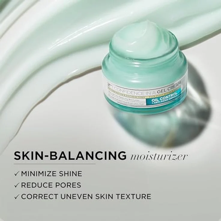 IT Cosmetics Confidence in a Gel Oil Control Cream, feuchtigkeitsspendendes Gel zur Reduzierung des Glanzes im Gesicht mit Niacinamid, 60 ml, für fettige und Mischhaut, 48 Stunden ölfreie Feuchtigkeit – Bild 5
