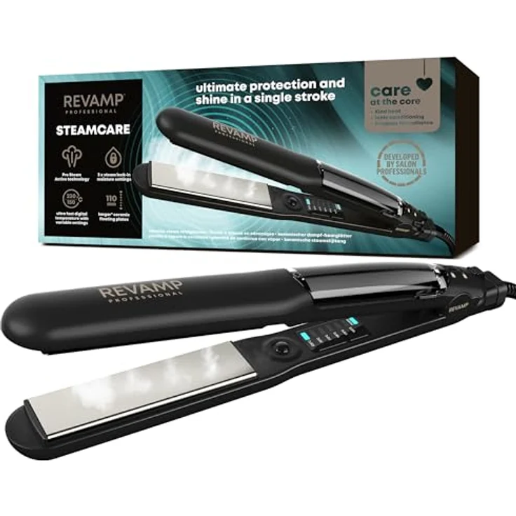 REVAMP ST-1600-EU Progloss Steamcare Haarglätter, Ionen-Technologie, max. 230 °C, Keramikbeschichtung, schwarz-matt – Bild 2