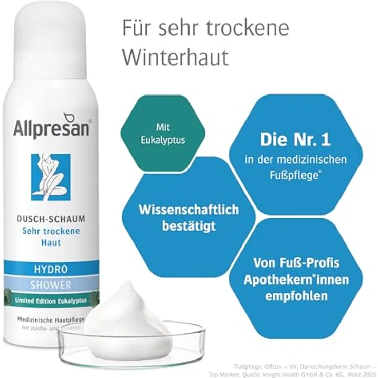 Allpresan Limited Edition HYDRO SHOWER Dusch-Schaum für sehr trockene Haut mit Eukalyptus, 125 ml – milde Reinigung mit Naturölen und Urea, vegan, 100% recycelte Dose – Bild 2
