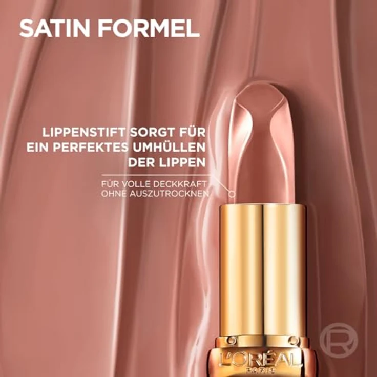 L'Oréal Paris Color Riche Satin Nude Lippenstift, seidiges Finish, 12 Stunden Feuchtigkeit, 75% pflegende Inhaltsstoffe, Farbe: 1980 Lambre, 4 g – Bild 4