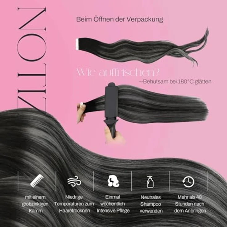 Moresoo Tape in Extensions Echthaar, Invisible Tape Blayage Schwarz Silber, Remy Haarverlängerung 45cm 50g #1B/S/1B – Bild 5