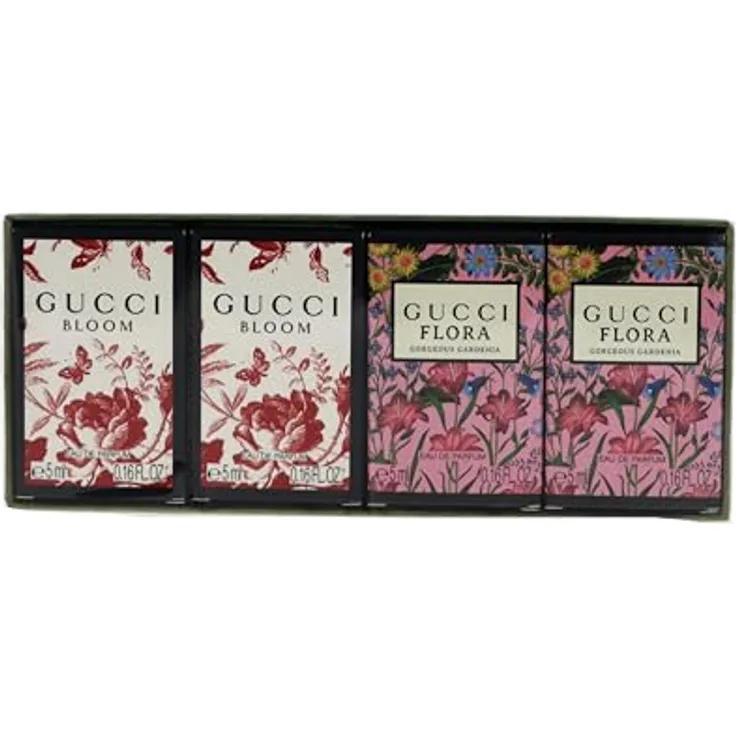 Gucci Reiseset 4-teilig, 2x5ml Bloom + 2x5ml Flora Gorgeous Gardenia, elegante Damen-Düfte für Reisen und Proben