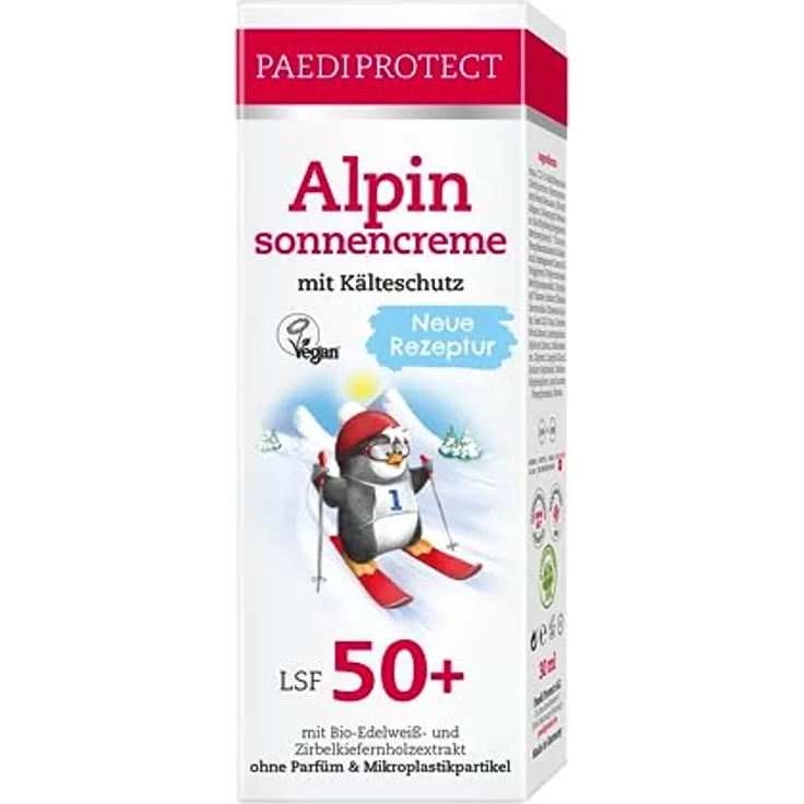 PAEDIPROTECT Alpinsonnencreme für Kinder und Erwachsene 30 ml LSF 50+, Sonnencreme Gesicht ideal für den Winter, Sonnenschutz mit Jojobaöl, parfümfrei & ohne Mikroplastik
