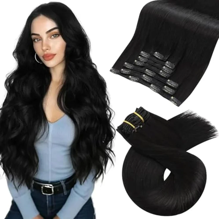 Moresoo Clip Extensions Echthaar 55cm, 7pcs 120g, Wiederverwendbar, Seidig und Glänzend, Verschiedene Farbalternativen verfügbar – Bild 1
