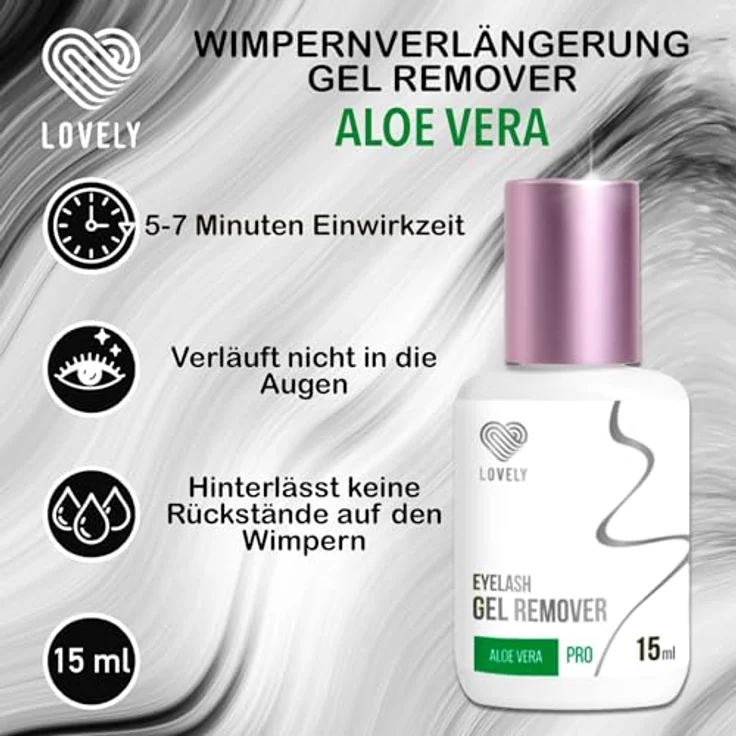 LOVELY Gel Remover für Wimpernverlängerung, 15ml - Schnelle Entfernung von Lash Extensions, Hautfreundlich & Antiallergisch, Duft: Aloe Vera – Bild 2