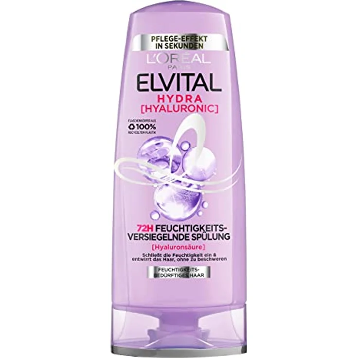 L'Oréal Paris Elvital feuchtigkeitsspendende Spülung für glänzendes Haar, Conditioner mit Hyaluron für einen Feuchtigkeitsboost, Hydra Hyaluronic, 250 ml – Bild 1