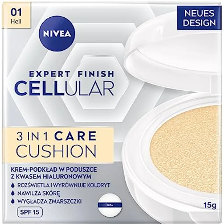 NIVEA Cellular Expert Finish 3in1 Pflege Cushion für helle Hauttöne (15 g), Make-up mit Hyaluron, Kollagen-Booster und LSF 15, feuchtigkeitsspendende Cushion Foundation