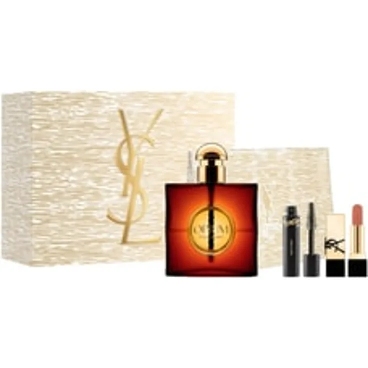 Yves Saint Laurent Opium 90 ml Eau de Parfum Xmas Set, inkl. Mini Lash Clash Mascara und Rouge Pur Couture Nude Muse Lippenstift in goldener Tasche