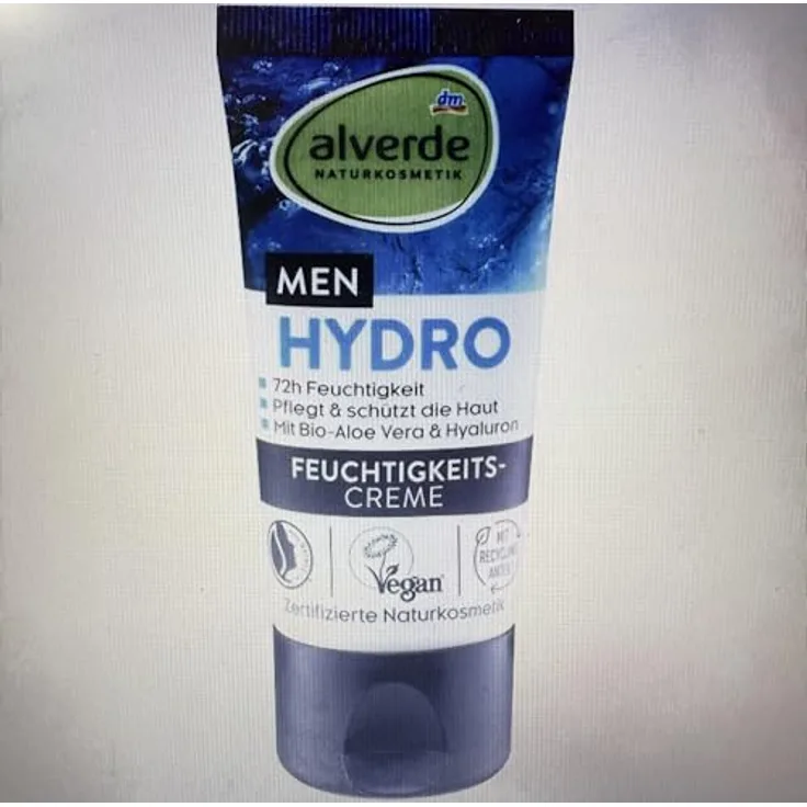 alverde MEN Hydro Feuchtigkeitscreme 50 ml – 72h Pflege mit Aloe Vera, Hyaluron & Vitamin E, vegan