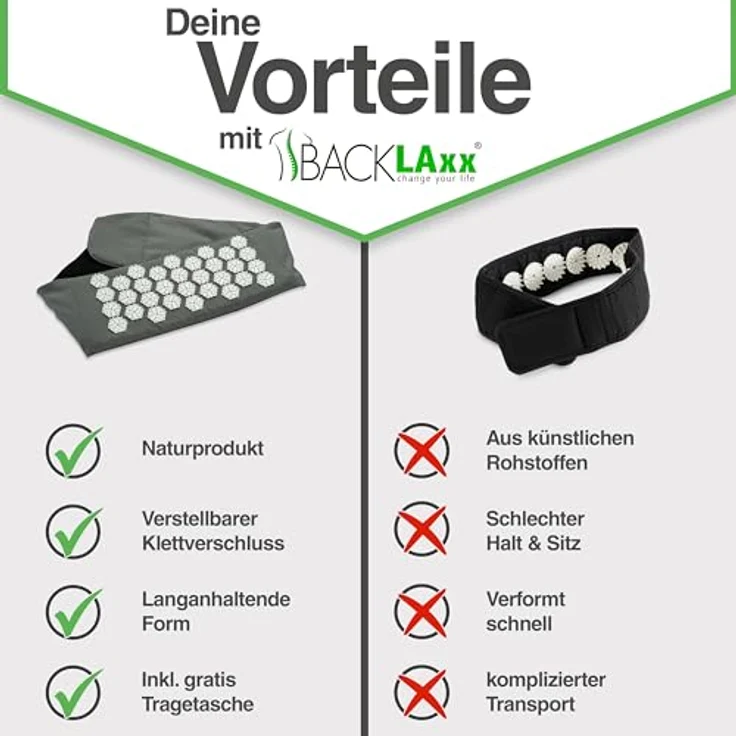 BACKLAxx® Akupressur Lendengurt, Massagegerät gegen Rückenschmerzen mit regulierbarer Intensität, Halbleinen und Kokosfaserfüllung – Bild 6