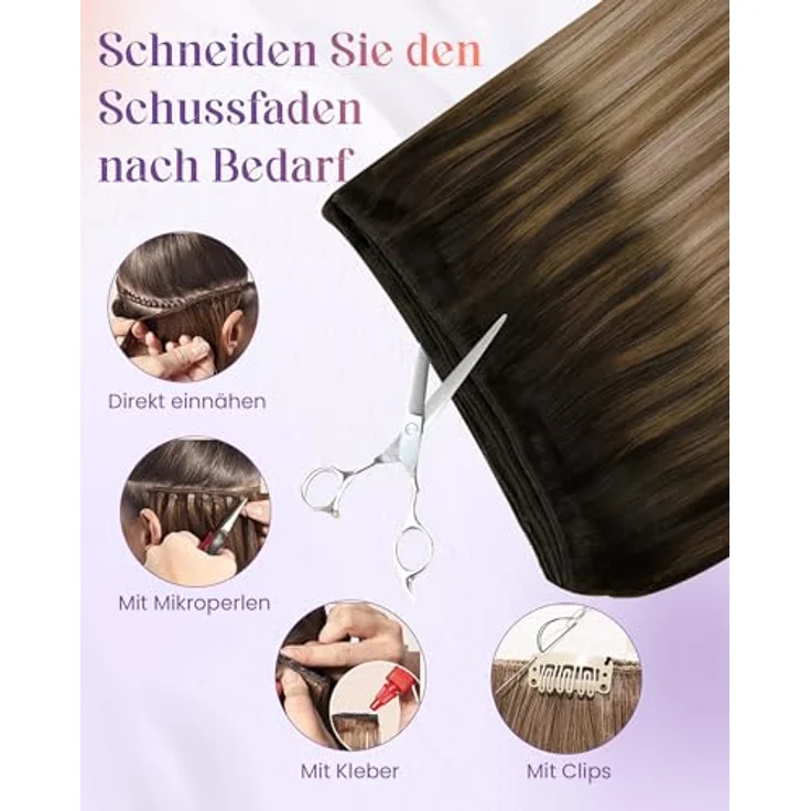 LaaVoo Haartressen Braun Echthaar zum Einnähen, Balayage Ombre Extensions, 80g #2/6/18, 35cm Remy glatt – Bild 4