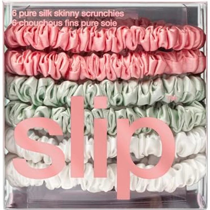 SLIP Silk Skinnie Scrunchies in Schwarz, Rosa und Karamell aus 100% reiner Maulbeerseide mit 22 Momme - Haargummi-Set für Frauen – Bild 4