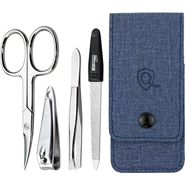 marQus Maniküre Set 4-teilig, praktisches Nagelpflegeset mit Solingen Feile, kompakt im Jeans Design – Bild 1