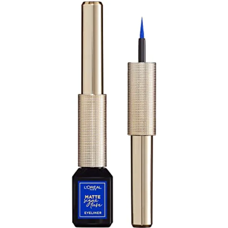 L'Oréal Paris Matte Signature Eyeliner 02 Blue, blauer Eyeliner mit Präzisionspinsel für einen präzisen Lidstrich, wisch- und wasserfest, 3 ml