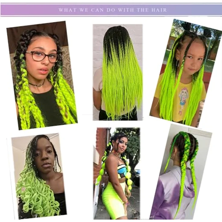 Shangxiu Jumbo Braids Extensions, 6 Stück Haarverlängerungen, 24 Zoll, Black to Fluorescent Green, hitzebeständige synthetische Faser – Bild 5