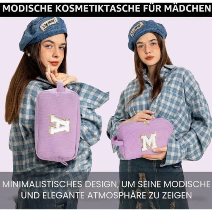 Parima Lila Kosmetiktasche für Mädchen, 2-teilige Cord Make-up-Tasche mit hoher Kapazität und personalisiertem Design, ideal für Reisen und als Geschenk für Mädchen von 7 bis 14 Jahren – Bild 4