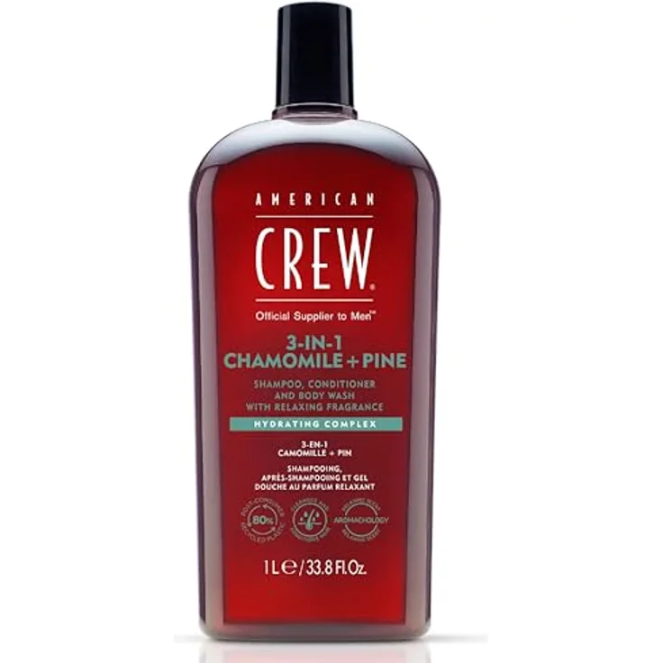 AMERICAN CREW 3-in-1 Chamomile & Pine Shampoo, Conditioner & Body Wash, 1000ml, Pflegeshampoo und Duschgel für Männer
