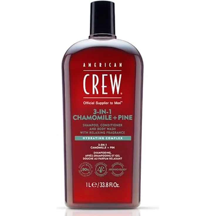 AMERICAN CREW 3-in-1 Chamomile & Pine Shampoo, Conditioner & Body Wash, 1000ml, Pflegeshampoo und Duschgel für Männer – Bild 1