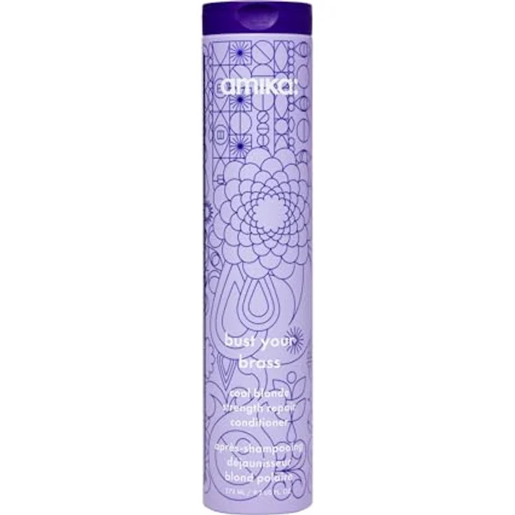 amika BUST YOUR BRASS reparierender Conditioner für blondes Haar, 275 ml, neutralisiert Gelbstiche und pflegt tiefenwirksam – Bild 1